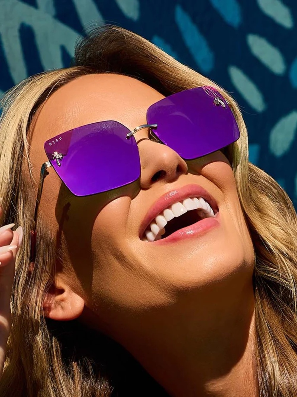 Diff Eyewear Women's Pink Purple Mirrored Sunglasses with Gold Palm Accents